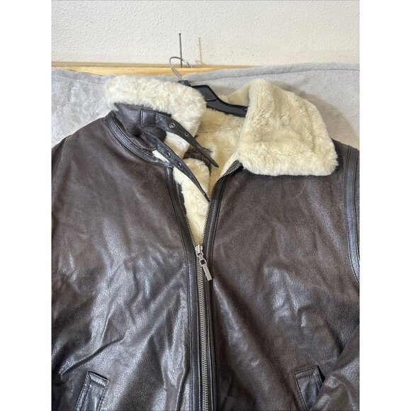 St Johns Bay XL Faux Shearling Lined Leather Jacket Brown Aviator Bomber Coat - Picture 5 of 11